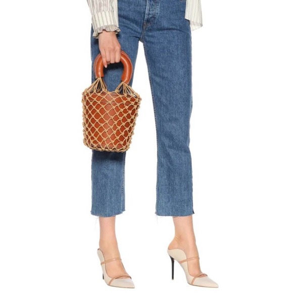 SOLD- Staud Mareau Cage Bucket Bag Brown Leather Tan Rope Net Double Handle - Picture 8 of 12